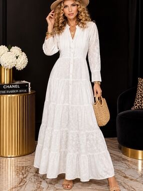 Dressed in White Cottagecore Prairie Cotton Lace Maxi Dress S/M
